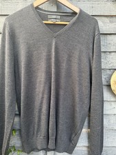 Mens SUPERB QUALITY Classic Grey V Neck MERINO WOOL JUMPER: M&S :Large