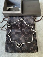 GUCCI STERLING SILVER  HEART BOULE BRITT CHOKER LENGTH NECKLACE 15 INCHES 1990s