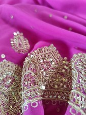 New Pink Saree Embroidered Pretty Bordered Fabric Plus Blouse Piece Attached