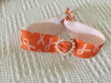 2 Leukaemia Kidney Cancer Ivory Heart slider orange ribbon wristband 7in 18cm