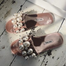 Miu Miu Pantoffeln Slippers Velvet Pearl Shoes Size 38/UK 5