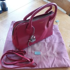 Radley Red Leather Handbag 2 Handles and Removable Shoulder Strap And Charm