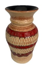 VTG W Germany Pottery Bay MCM Stoneware Textured Vase Beige Red Abstract 76- 17