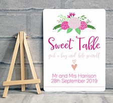 A5 PERSONALISED Sweet Table Candy Stall Cart Sign Wedding / Birthday Party PINK 