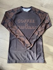 Coffee & Kimuras BJJ Rash Guard L Brown Long Sleeve | MMA Grappling Top Used 