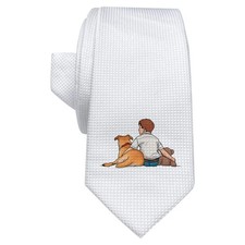 'Boy, Dog & Teddy Bear' White Tie / Necktie with Gift Box (AT00013277)