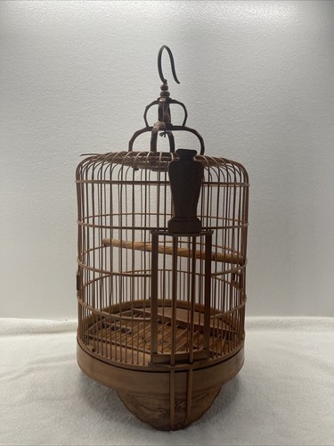 Large vintage bamboo birdcage - bamboo,