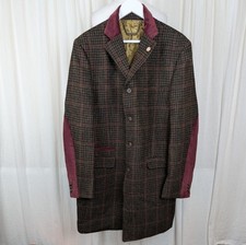 Gibson London Overcoat Tweed 100% Wool Corduroy Dogtooth 42R Peaky Classic Brown