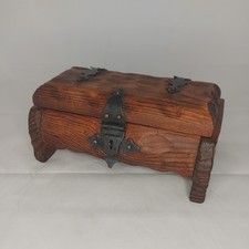 1970s Vintage Rustic Chunky Jewellery Box Wooden Pirate Treasure Chest  