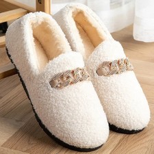 Ladies Womens Cushion Walk Plush Faux Fur Lined Warm Moccasin Non-Slip Slippers