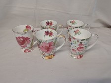 Guildcrest Floral Fine Bone China 10.5cm Footed Mugs Set Of 5 VGC