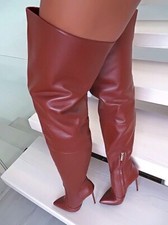 1969 Made in Italy Stiletto High Heels Leather Over The Knee Pigalle Boots Br...