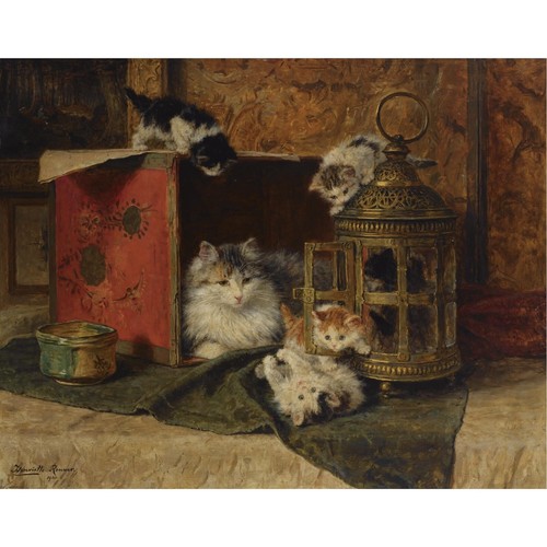 Mother and kittens playing - and,