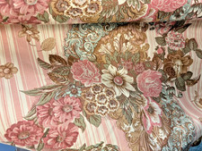 Vintage Pink Upholstery fabric material Floral Bouquet Stripe Cottagecore 6metre
