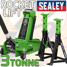 SEALEY 3 Tonne Trolley Jack & Axle Stands Quick Lift Hydraulic Jack Heavy Duty