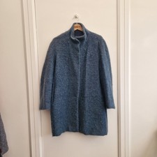 Zara Coat Small Blue Mohair Blend Funnel Neck Soft Overcoat