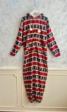 NEW- Red Blue Teddy Bear Snowflake Loungewear Soft Winter Xmas All-In-One  18-20