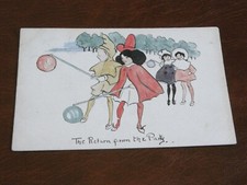 ORIGINAL  HILDA COWHAM STYLE  INK & WATERCOLOUR POSTCARD - CHILDREN.