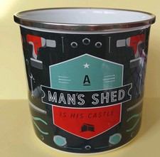Men's Large Black Enamel Mug "A Man's Shed Is His Castle" Used Good Condition