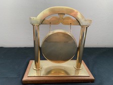 Brass gong, small / tabletop, wooden plinth, heavy