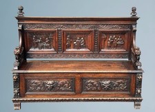 A Good 19th Century Carved Oak Hall Seat / Hall Bench
