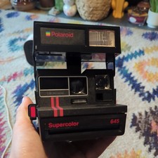 Ultra rare polaroid 645 supercolor camera - red stripes - vintage photography