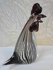    Art  Glass Rooster  Handblown  Vertical Stripe Glass   Figurine
