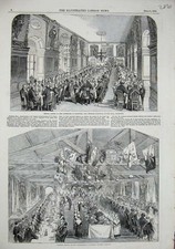 Old Antique Print 1850 Dinner