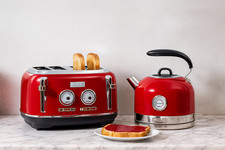 Haden Jersey Red 1.5L Fast Boil BPA Free Kettle & 4 Slice Wide Slot Toaster Set