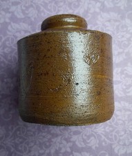 VINTAGE STONEWARE INK POT. 5 cm HIGH. BROWNSALT  GLAZED. 