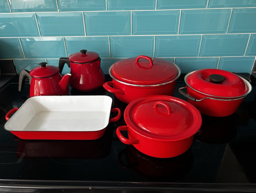 Vintage red white enamel - vintage,