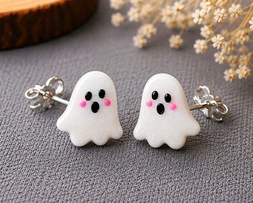 Ghost earrings white polymer - ghost,