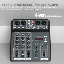 4 Channel Audio Mixer with 48V Phantom Power, USB, Bluetooth for Karaoke & DJ