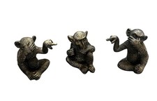 Set of 3 Brass Coloured Wise Monkeys Ornaments Figures Gift Desk Boss Boxed