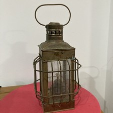 Vintage Brass Marine Ship's Lantern Glass Panels Handle Nautical Decor (O11)