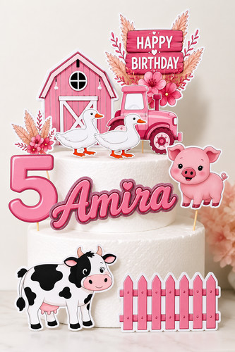 Personalised pink farm animals - pink,