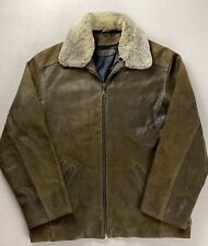 Diesel Leather Bomber Jacket Coat Detachable Shearling Collar Size M
