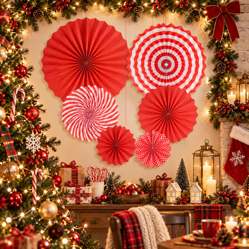 Red white paper fan - red,