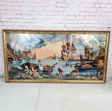 Vintage Landscape Margot De Paris XL Completed Cross Stitch Tapestry Framed Ship