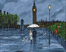 A4 Print of London and Winston Churchill ..Painted by SLAD 