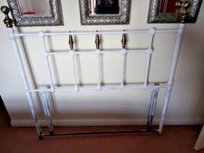 ORNATE WHITE & FAUX  BRASS METAL HEADBOARD DOUBLE 4.6 BED