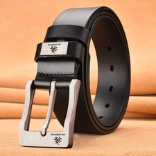 Mens Genuine Leather Belt Belts Real New Buckle For Trouser Jeans Black Brown UK