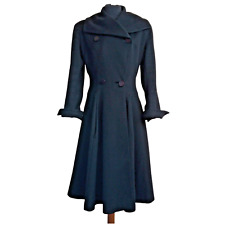 Vintage Verner Couture 50s Princess Wool Coat Fit and Flare Black UK 8 / 10