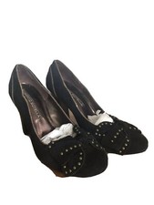 Roberto Botella Suede Court Shoes Round Bow Details Black Gold Size EU 39