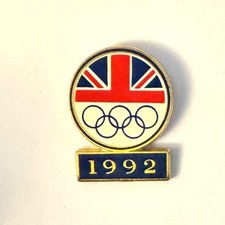 Vintage 1992 Olympic Games, In Barcelona, Union Jack, Olympic rings Pin Badge