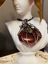 Gemstone Autumn Pumpkin Necklace Hand Crafted Jewellery Handmade