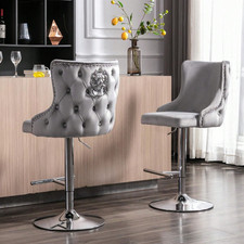 2 X Luxury Velvet Bar Stool Swivel Lion Knocker Back Black  & Grey