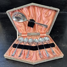 Fab Vintage Art Deco Style Stainless Chromium Plate Dessert Spoon Set For 6