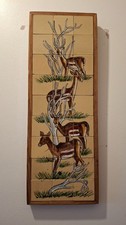 Fab Vintage Retro 1960s 1970s Tiles Deer Forest Picture Hand Painted 46cm x 27cm