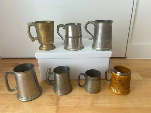 Vintage pewter pottery brass - pewter,